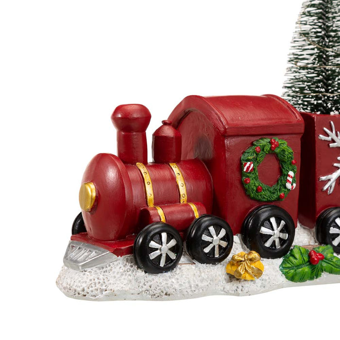 12"L Resin Train Table Décor with Lighted Decorated Trees