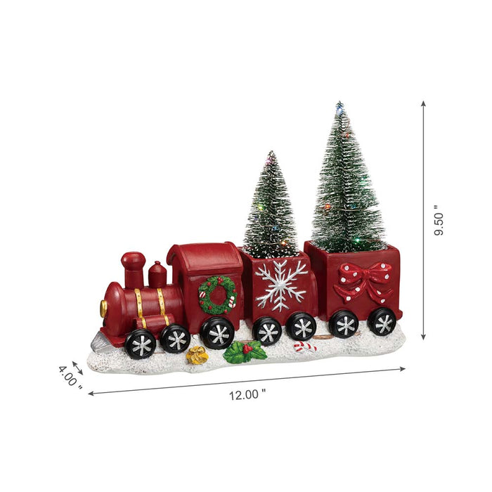 12"L Resin Train Table Décor with Lighted Decorated Trees