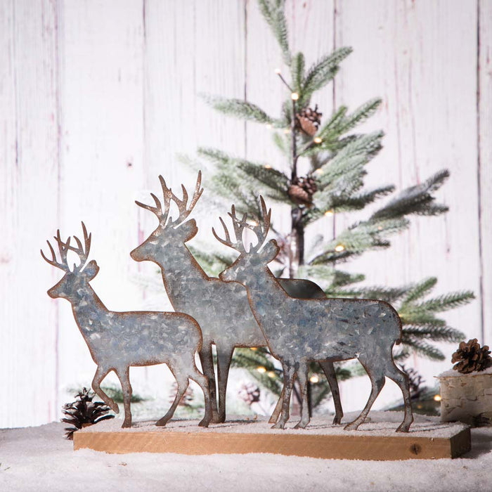 13.19"L Galvanized Metal/Wooden Reindeer Table Décor
