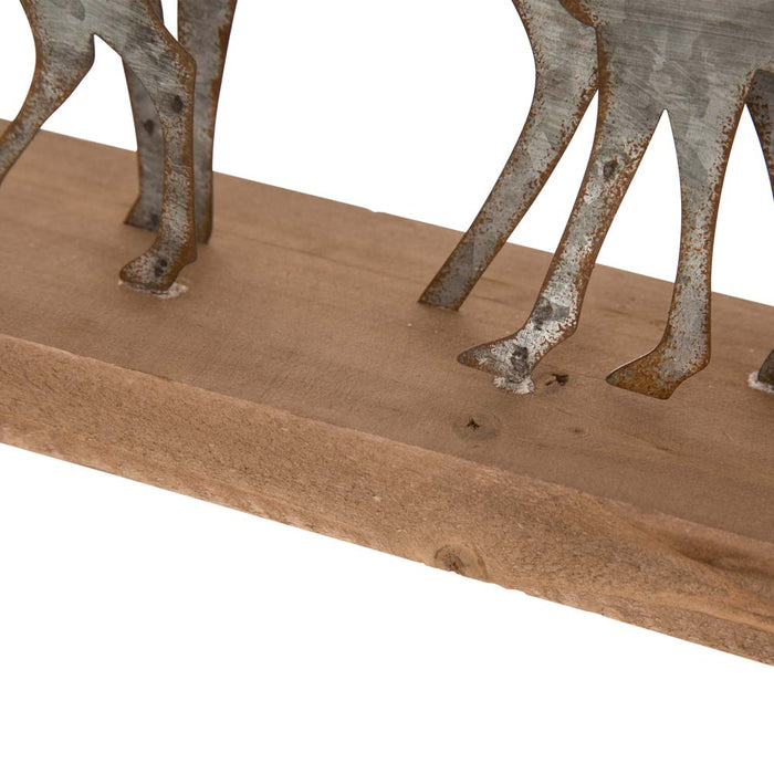 13.19"L Galvanized Metal/Wooden Reindeer Table Décor