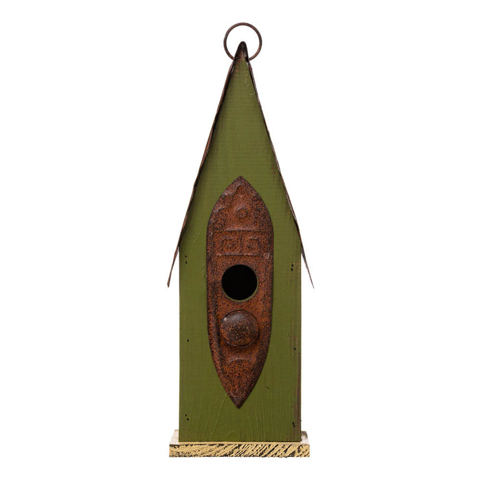 13.25"H Green Distressed Solid Wood Birdhouse