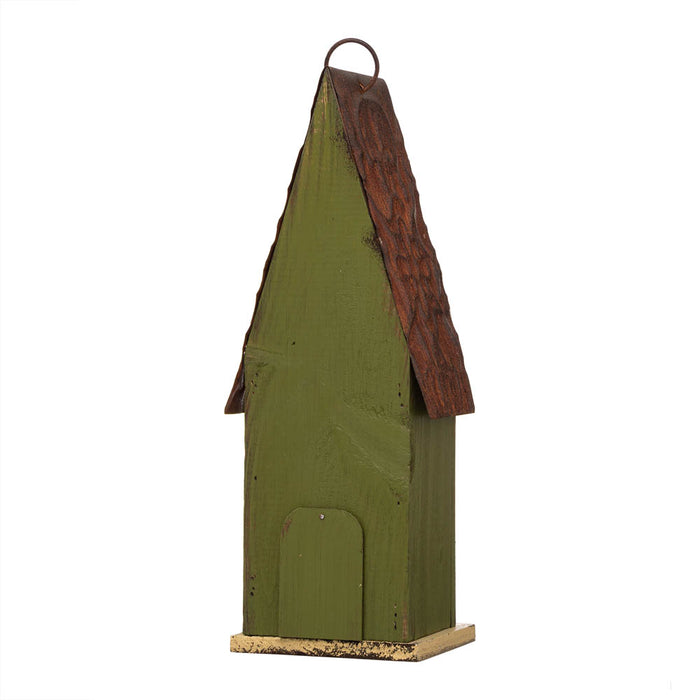 13.25"H Green Distressed Solid Wood Birdhouse