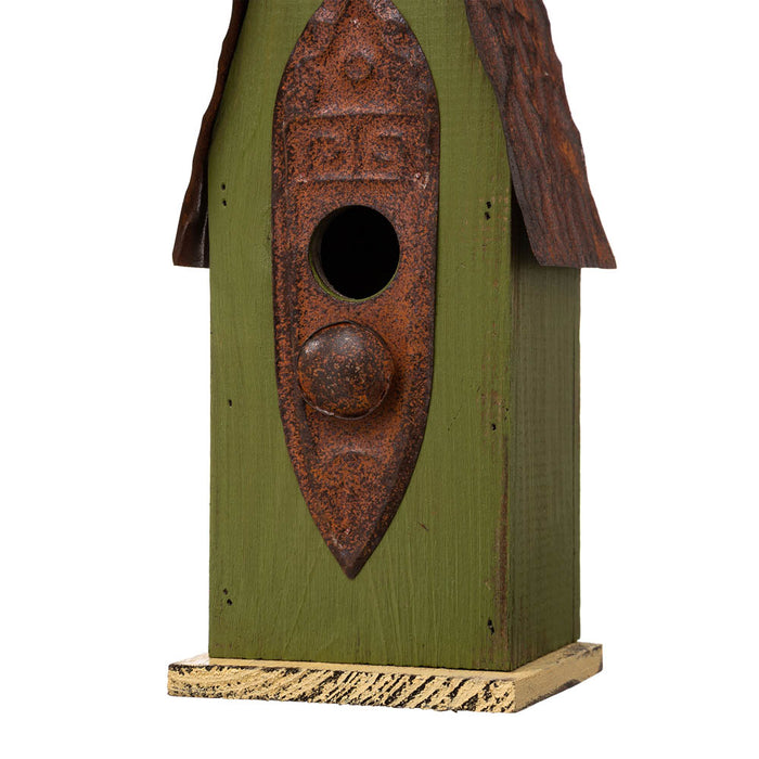 13.25"H Green Distressed Solid Wood Birdhouse