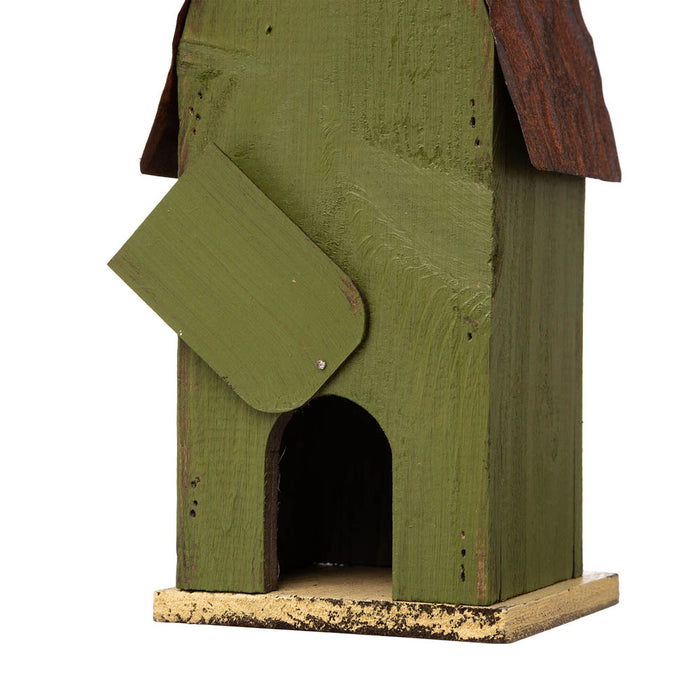 13.25"H Green Distressed Solid Wood Birdhouse