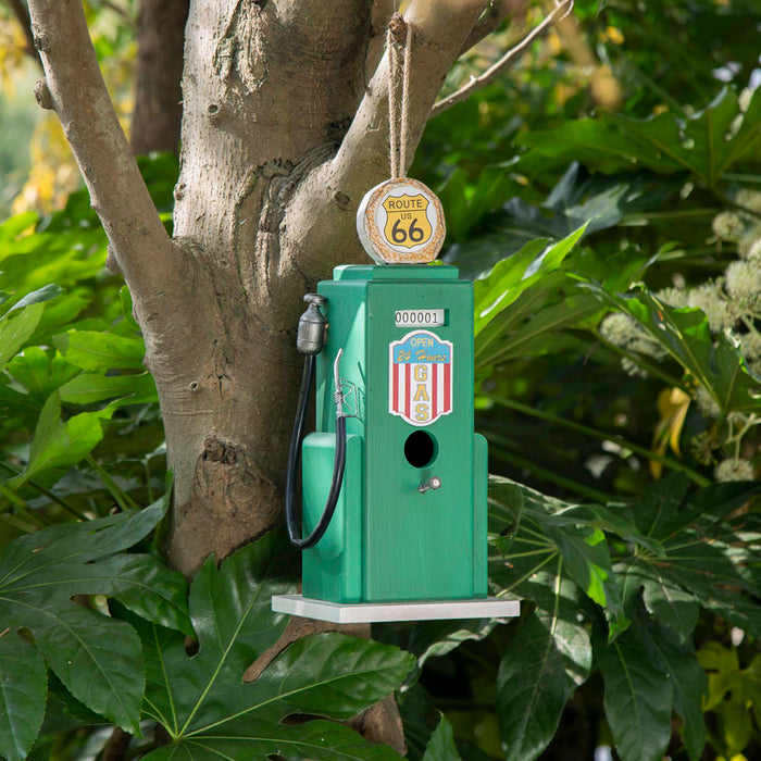 13.75"H Wood Green Gas Pump Birdhouse
