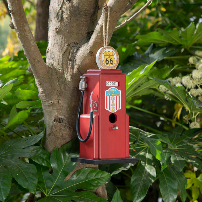 13.75"H Wood Red Gas Pump Birdhouse