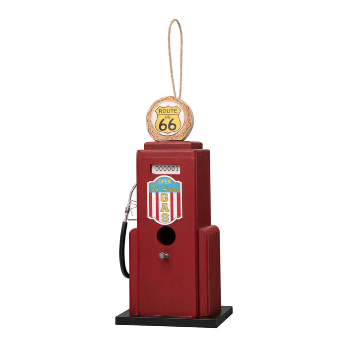 13.75"H Wood Red Gas Pump Birdhouse