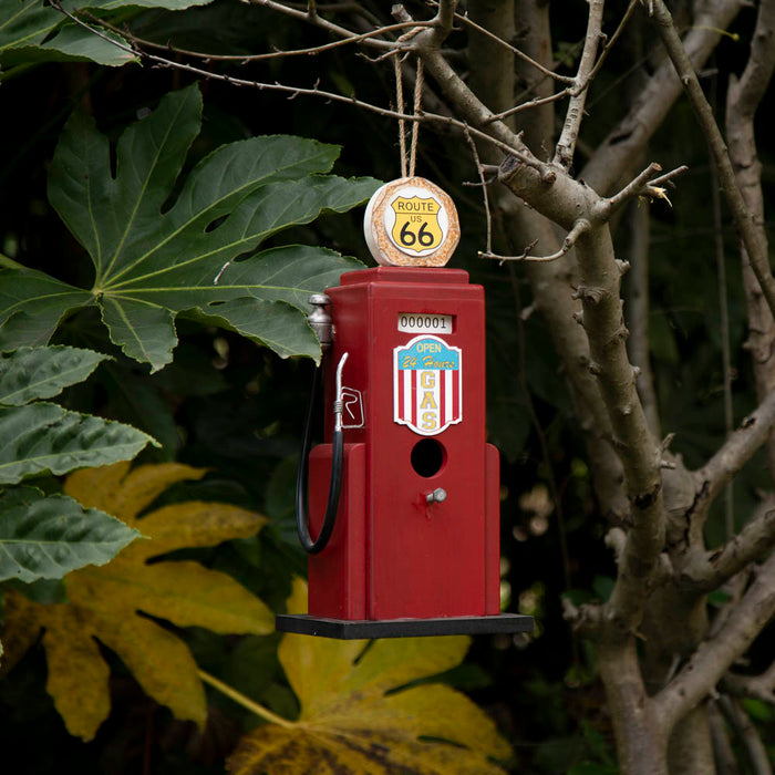 13.75"H Wood Red Gas Pump Birdhouse
