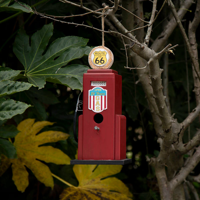 13.75"H Wood Red Gas Pump Birdhouse