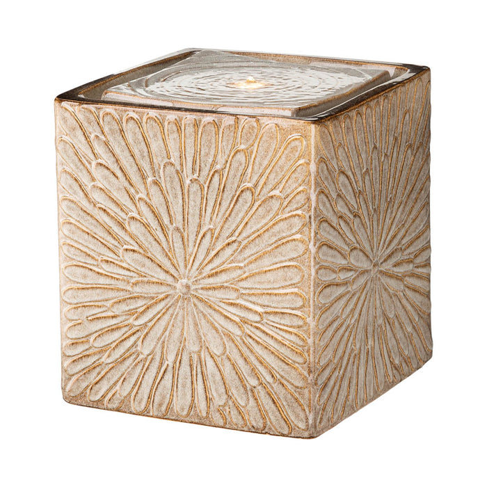 14.75"H Sand Beige Embossed Pattern Cubic Ceramic Fountain with Pump and LED Light