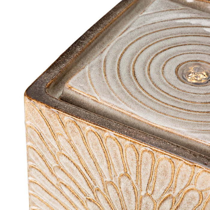14.75"H Sand Beige Embossed Pattern Cubic Ceramic Fountain with Pump and LED Light