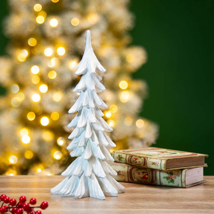 14.75"H White Resin Christmas Handcrafted Table Tree Décor