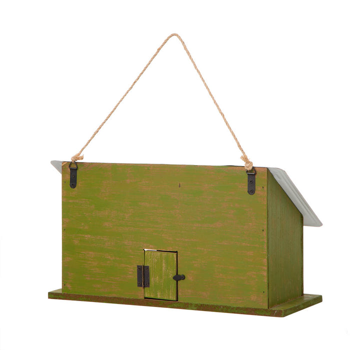 14"L Wood/Metal Green Birdhouse with Licence Plate Roof