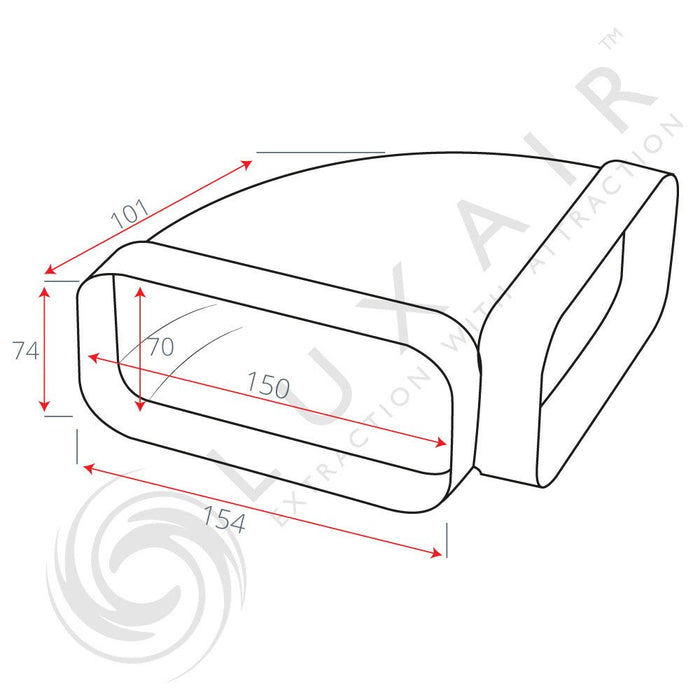 150mm x 70mm (5") 90° Horizontal Ducting Bend Elbow - Luxair Cooker Hoods Limited