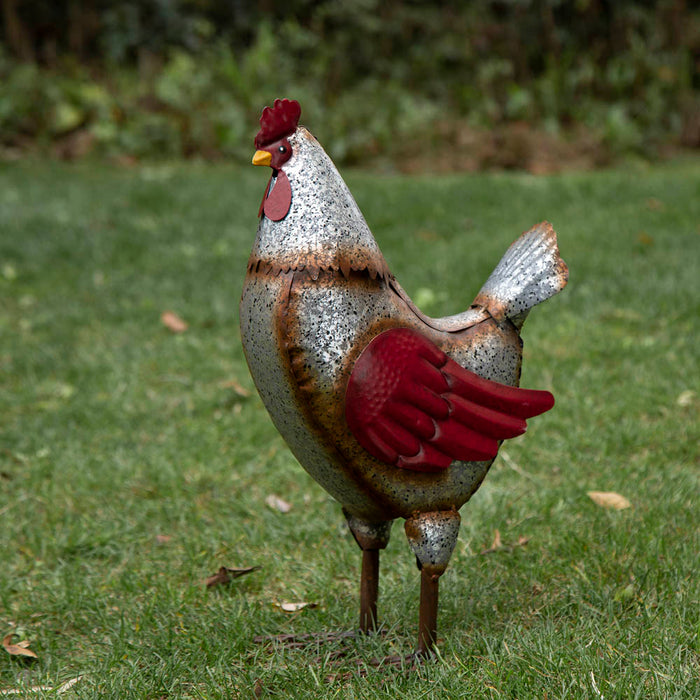 15.25"H Farmhouse Rustic Galvanized Metal Hen Statue Décor