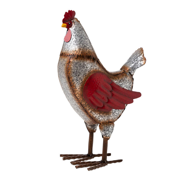 15.25"H Farmhouse Rustic Galvanized Metal Hen Statue Décor