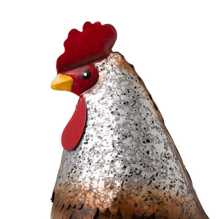 15.25"H Farmhouse Rustic Galvanized Metal Hen Statue Décor