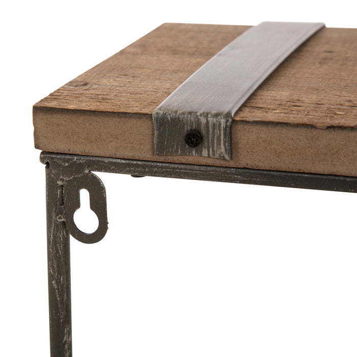 15.75"L Farmhouse Rustic Metal/Wooden Wall Shelves, Set of 2