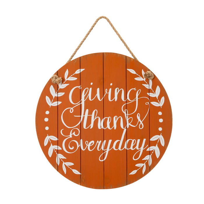 15"D Orange Wooden Thanksgaving Wall Sign Decor