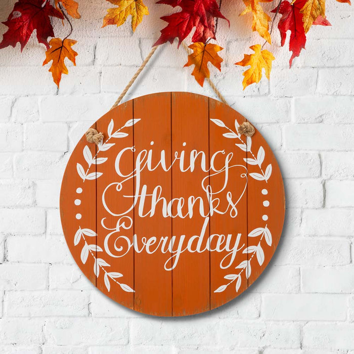 15"D Orange Wooden Thanksgaving Wall Sign Decor