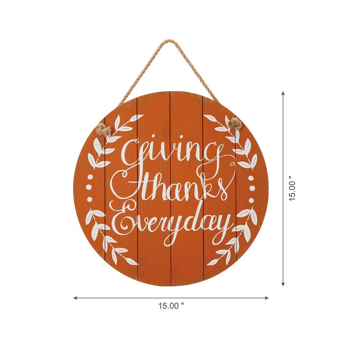 15"D Orange Wooden Thanksgaving Wall Sign Decor