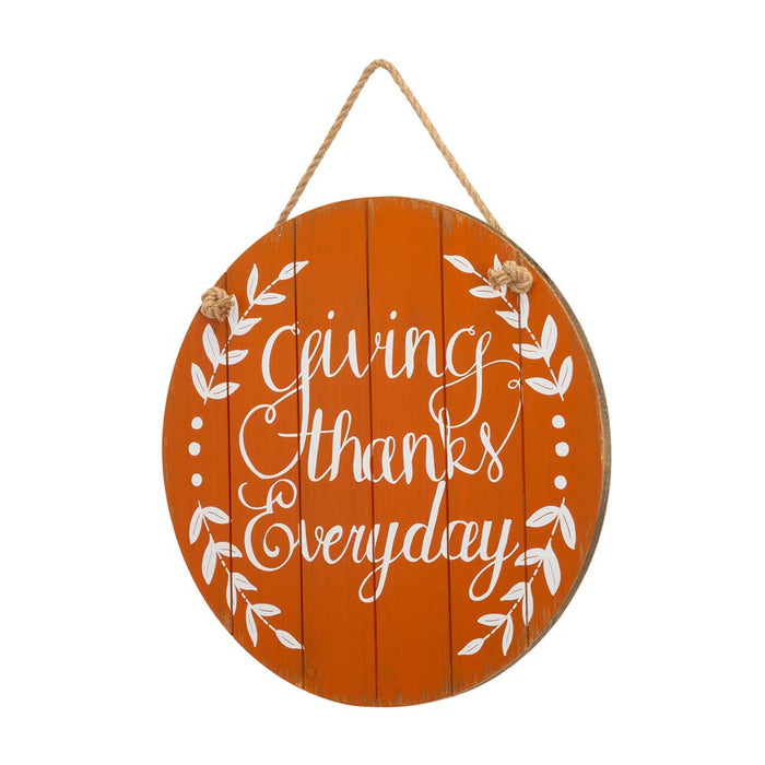 15"D Orange Wooden Thanksgaving Wall Sign Decor