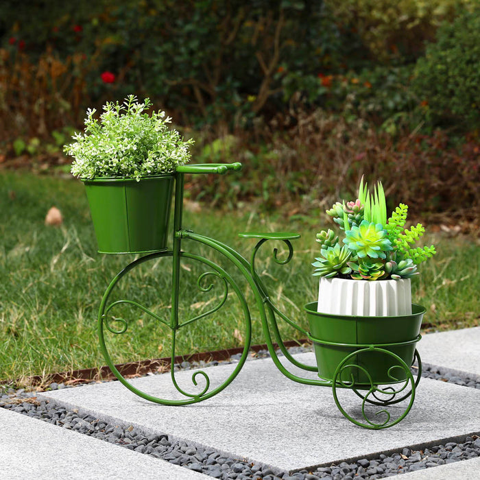 15"H Hand Painted Green Metal Bicycle Plant Stand
