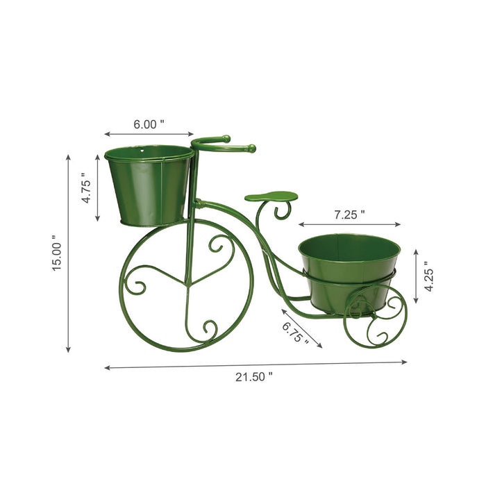 15"H Hand Painted Green Metal Bicycle Plant Stand