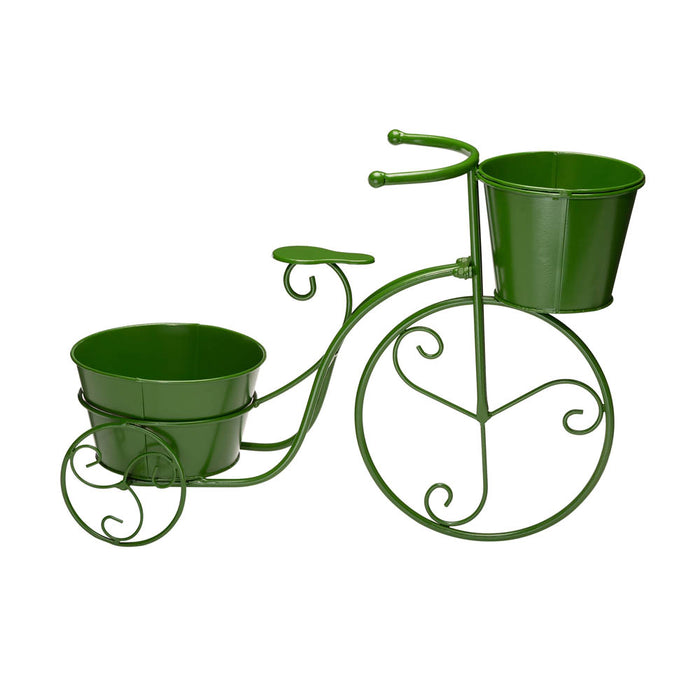 15"H Hand Painted Green Metal Bicycle Plant Stand
