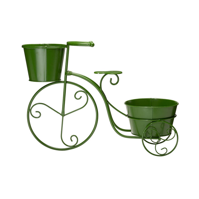 15"H Hand Painted Green Metal Bicycle Plant Stand