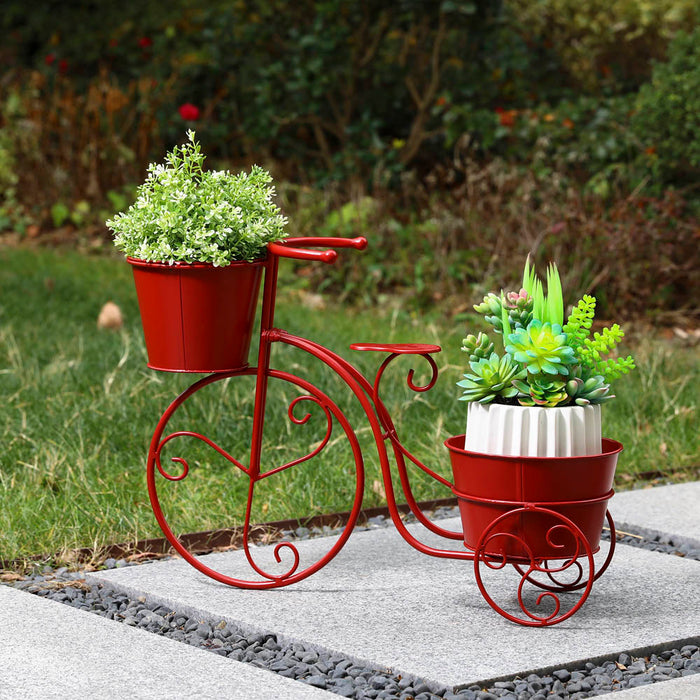 15"H Hand Painted Red Metal Bicycle Plant Stand