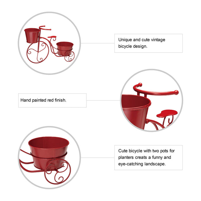15"H Hand Painted Red Metal Bicycle Plant Stand