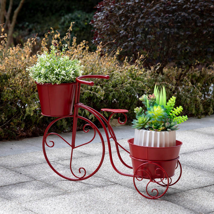 15"H Hand Painted Red Metal Bicycle Plant Stand