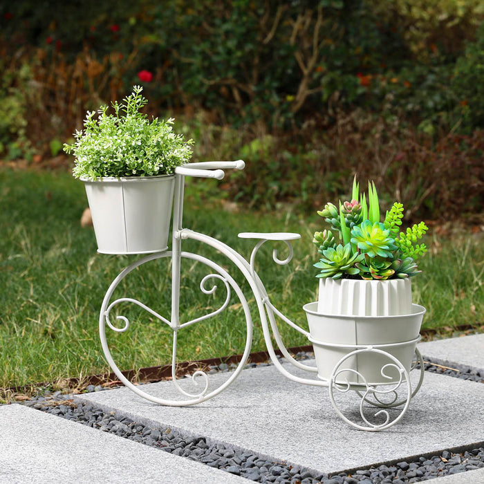 15"H Hand Painted White Metal Bicycle Plant Stand