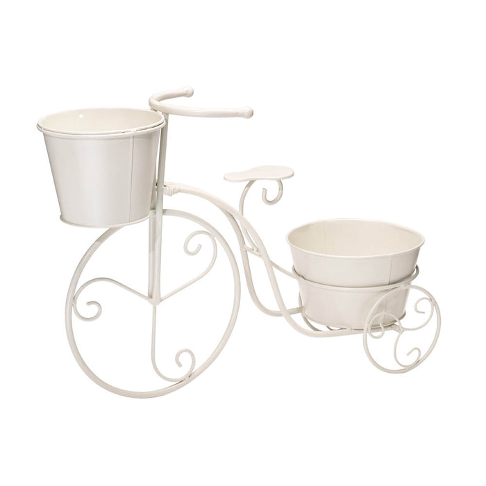 15"H Hand Painted White Metal Bicycle Plant Stand