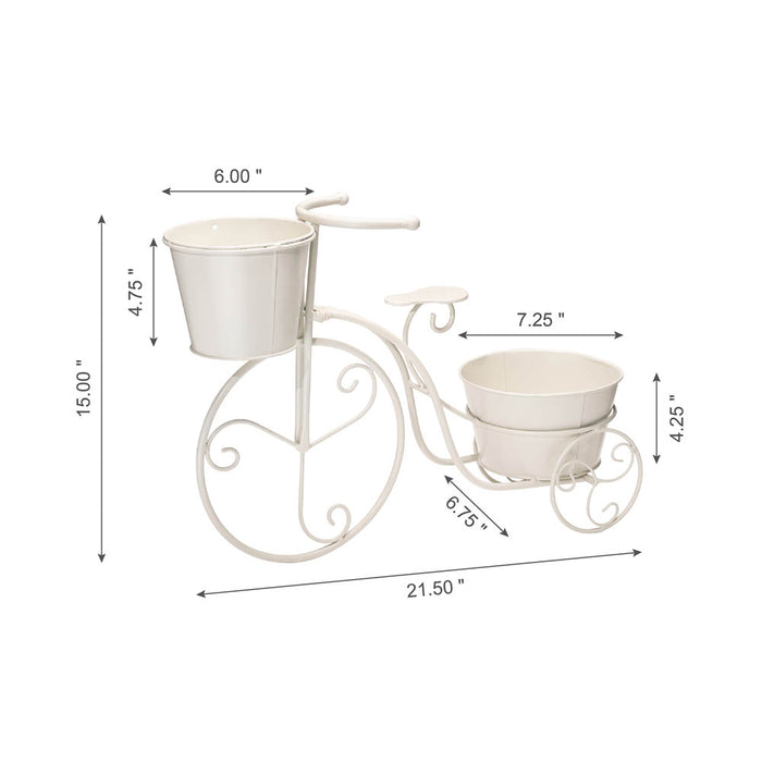15"H Hand Painted White Metal Bicycle Plant Stand