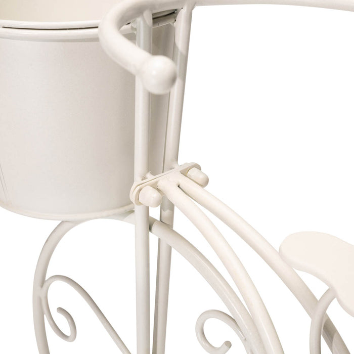 15"H Hand Painted White Metal Bicycle Plant Stand
