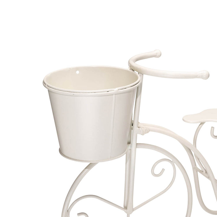 15"H Hand Painted White Metal Bicycle Plant Stand