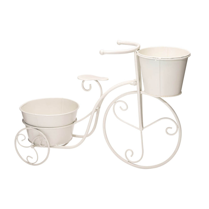 15"H Hand Painted White Metal Bicycle Plant Stand