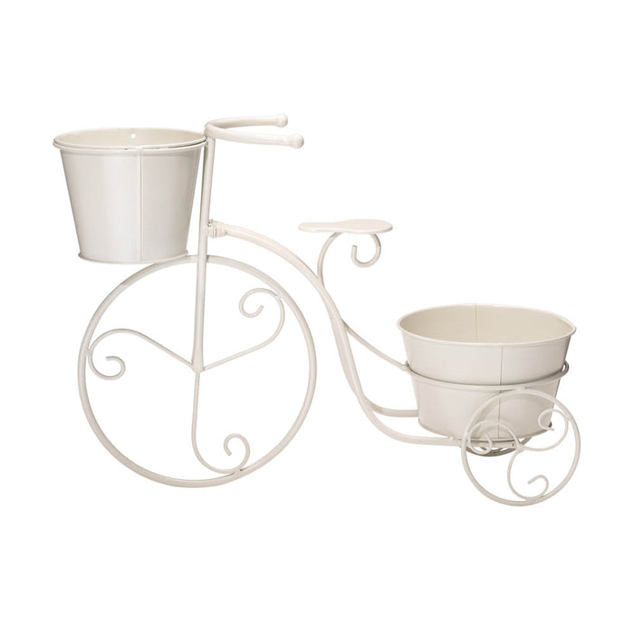 15"H Hand Painted White Metal Bicycle Plant Stand