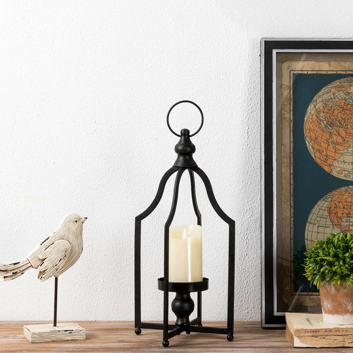 16.50"H Modern Farmhouse Black Metal Candle Lantern