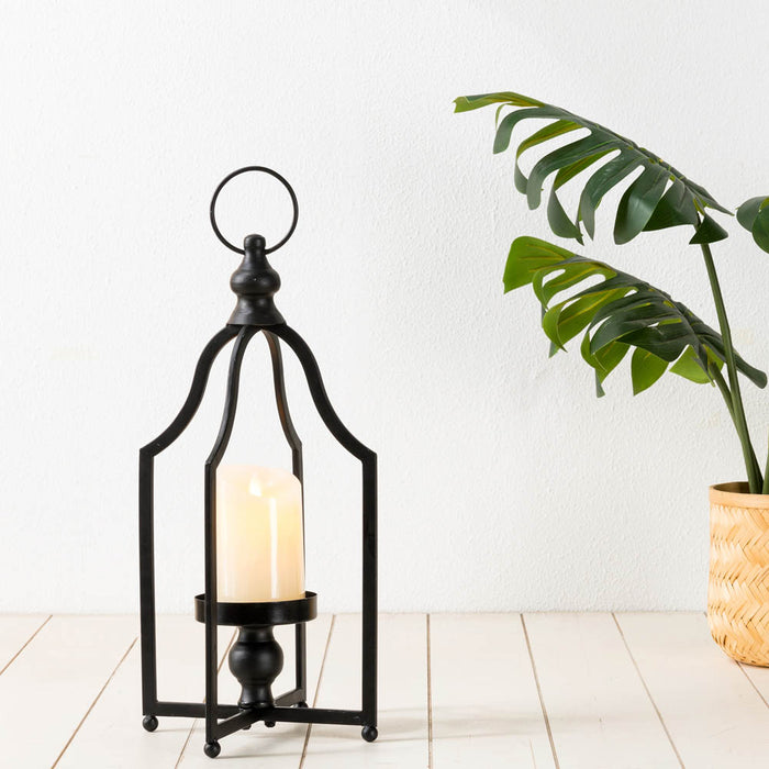 16.50"H Modern Farmhouse Black Metal Candle Lantern