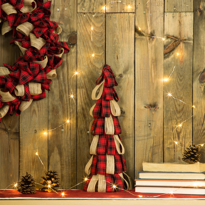 16.93''H Plaid Fabric / Burlap Table Tree , Tabletop Christmas Tree