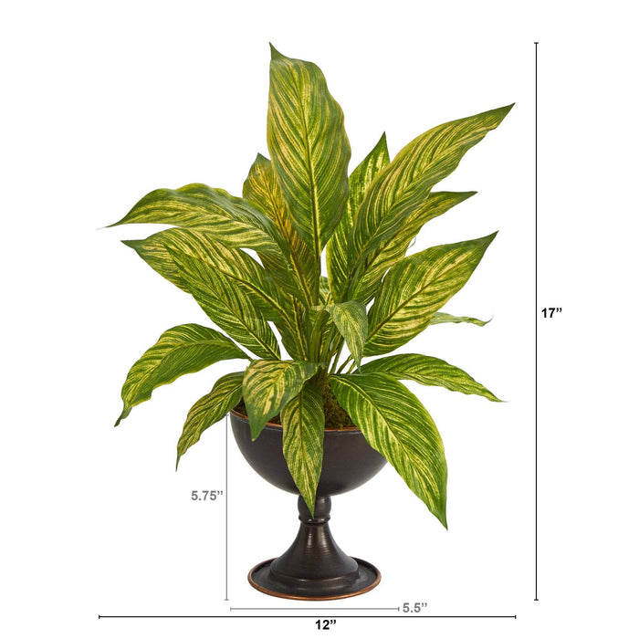 17” Musa Leaf Artificial Plant in Metal Chalice