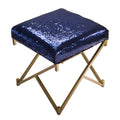 17.30"H Sapphire Blue and Gold Shimmering Sequin Stool with Metal Gold legs