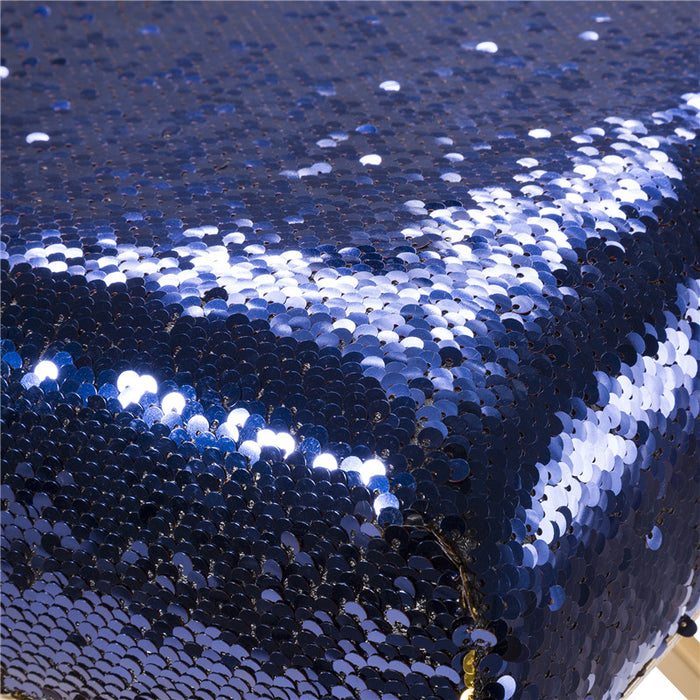 17.30"H Sapphire Blue and Gold Shimmering Sequin Stool with Metal Gold legs