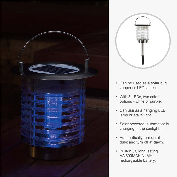 17.5"H Dual Mode Solar Powered LED Insect Catcher Light with Hanger and Stake
