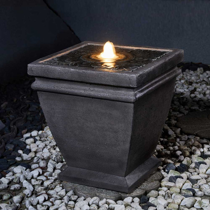 17.5"H Elegant Stone Sculpture Pattern Polyresin Outdoor Fountain with LED Light and Pump