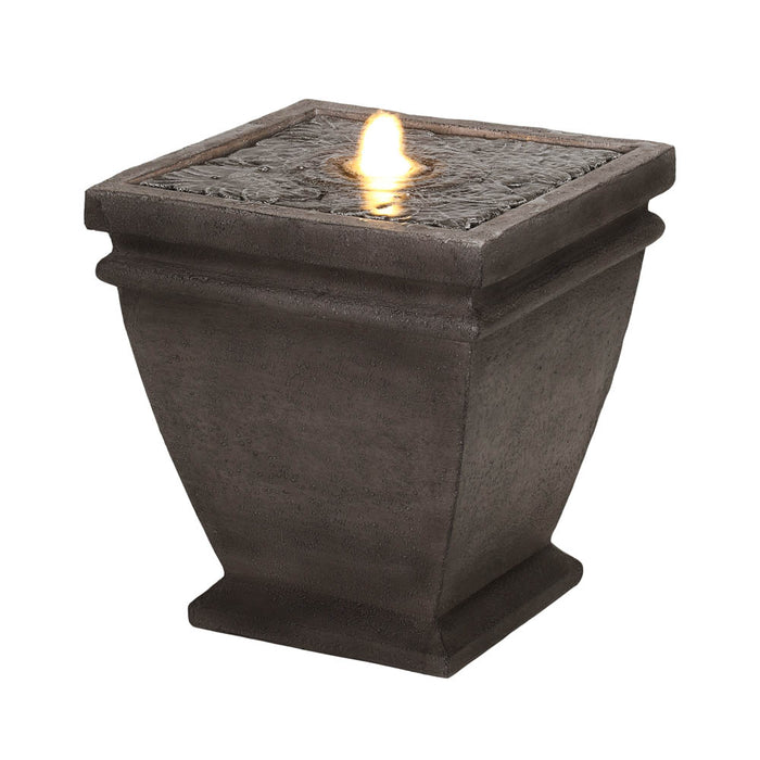 17.5"H Elegant Stone Sculpture Pattern Polyresin Outdoor Fountain with LED Light and Pump