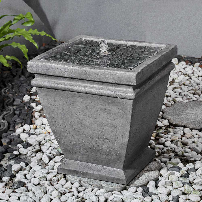 17.5"H Elegant Stone Sculpture Pattern Polyresin Outdoor Fountain with LED Light and Pump